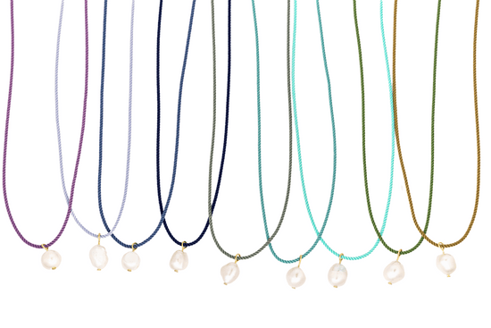 pearl + teal cord necklace - Necklaces - VUE by SEK