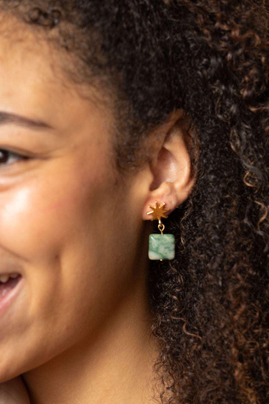 gold star + green amazonite earrings - Earrings - VUE by SEK
