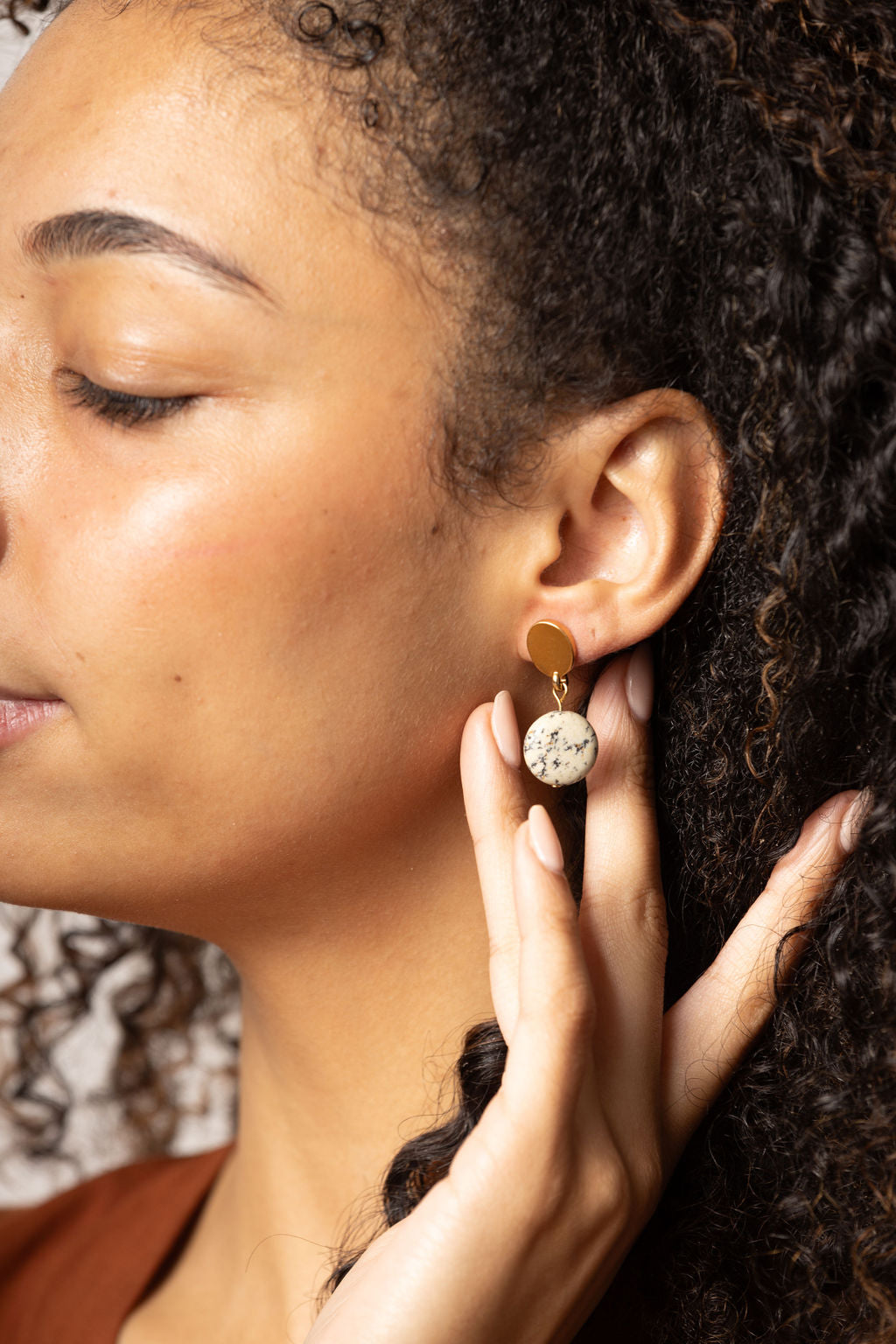 gold oval + spotted jasper earrings - Earrings - VUE by SEK