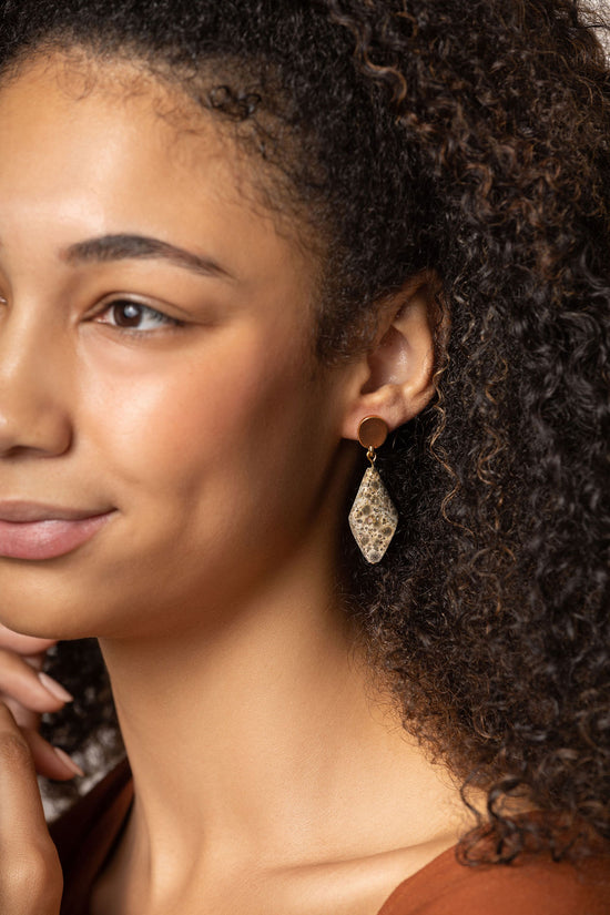 gold oval + leopard jasper earrings - Earrings - VUE by SEK