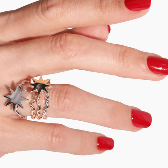 rhodium star wave ring