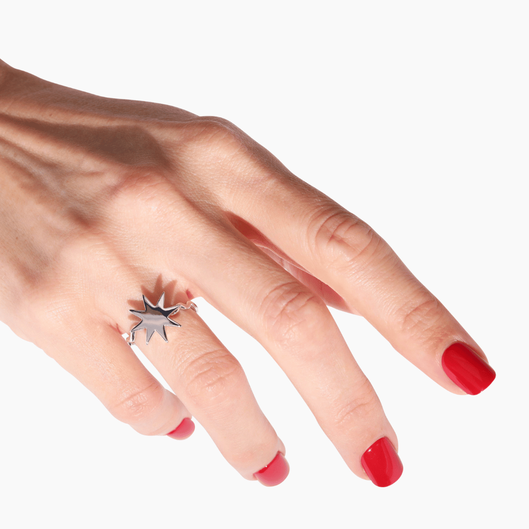 rhodium star wave ring