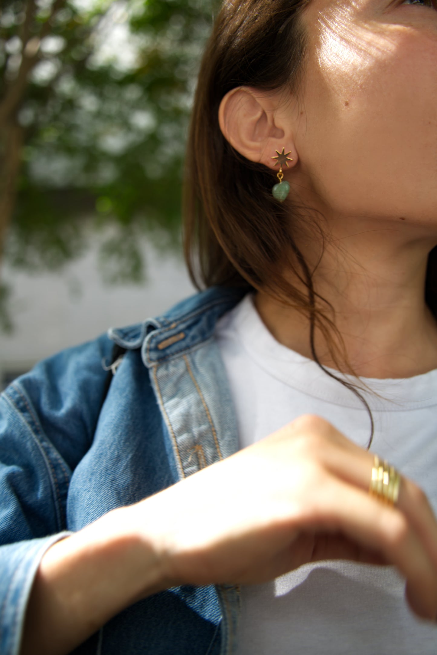 gold star + green aventurine heart earrings - Earrings - VUE by SEK