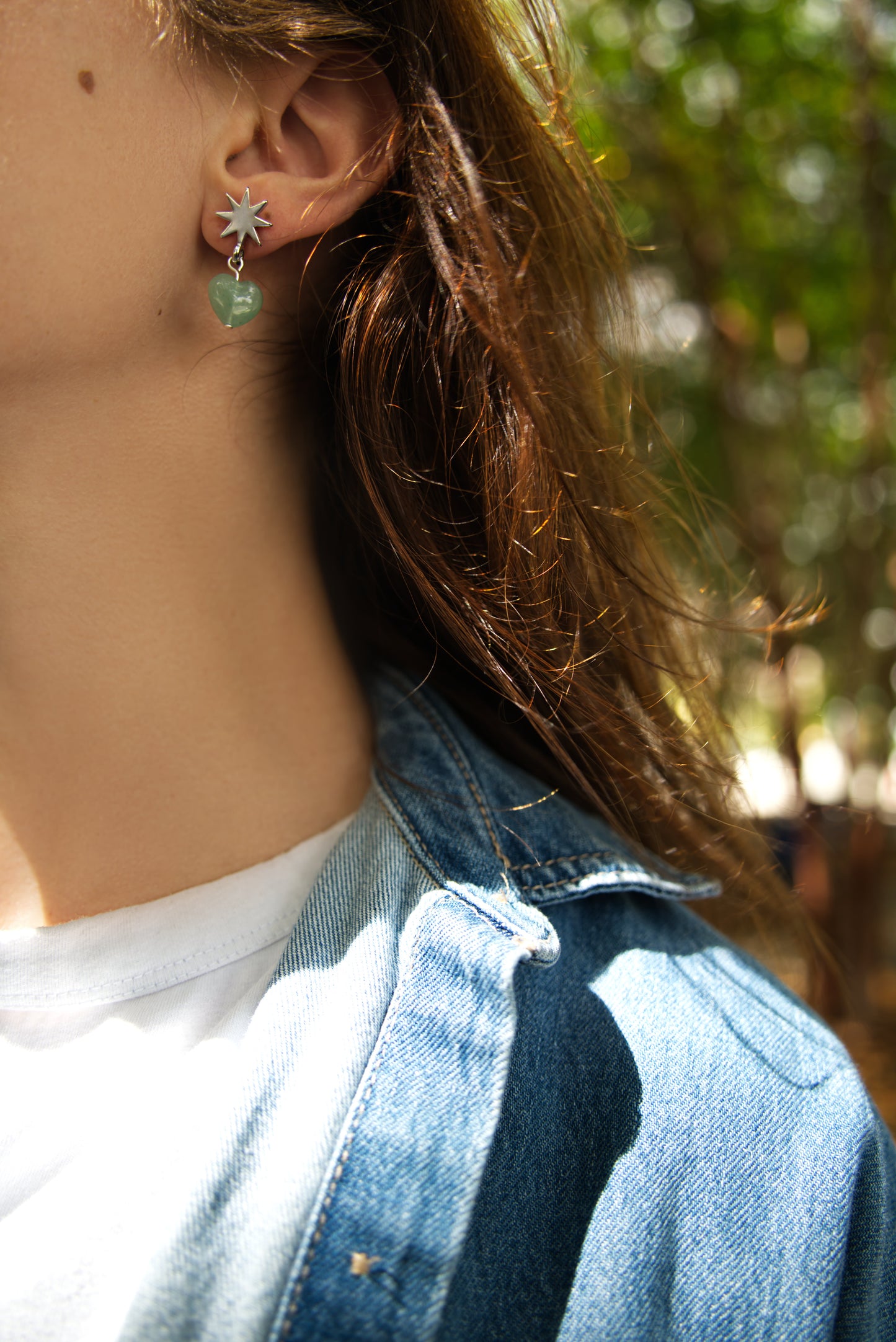 rhodium star + green aventurine heart earrings - Earrings - VUE by SEK