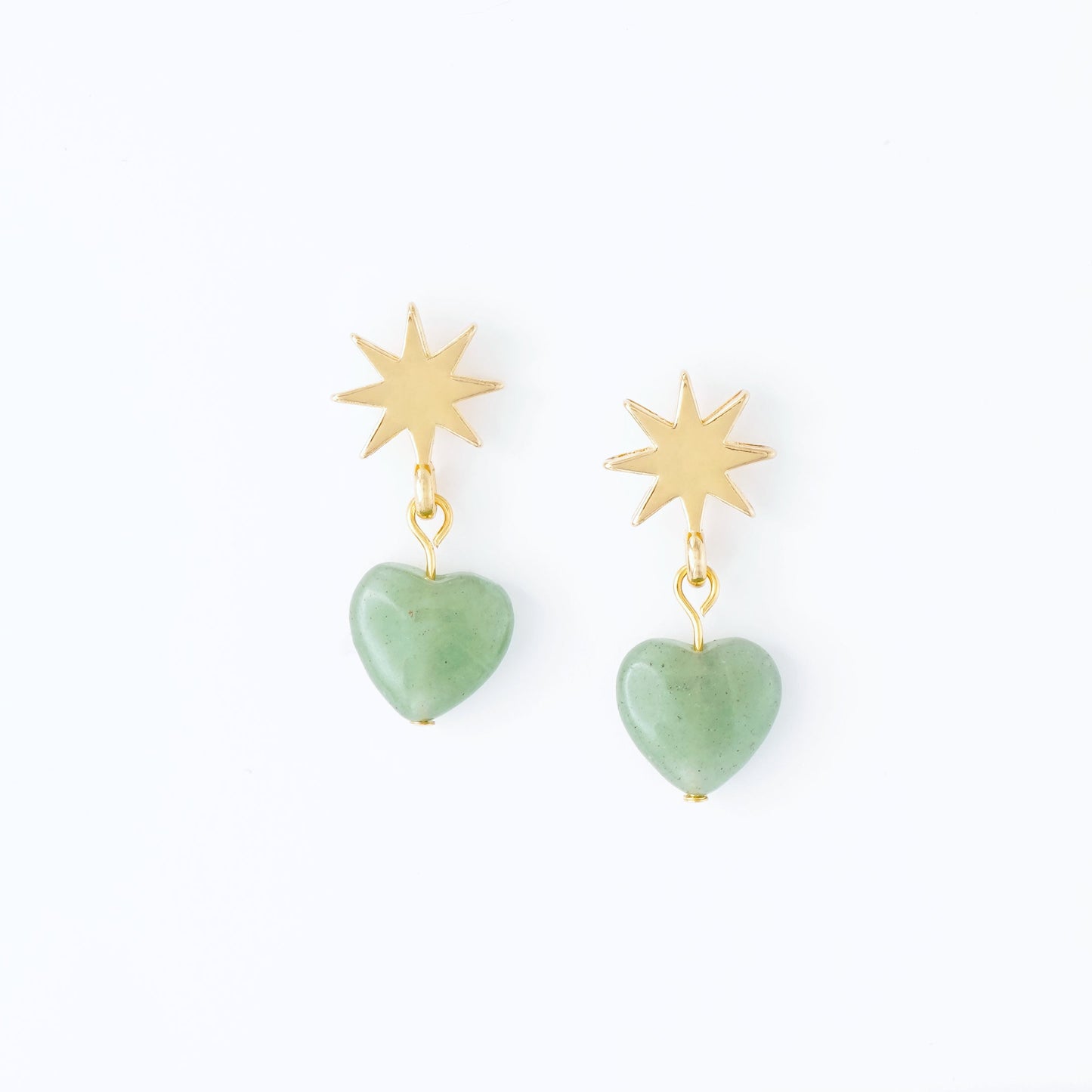 gold star + green aventurine heart earrings - Earrings - VUE by SEK