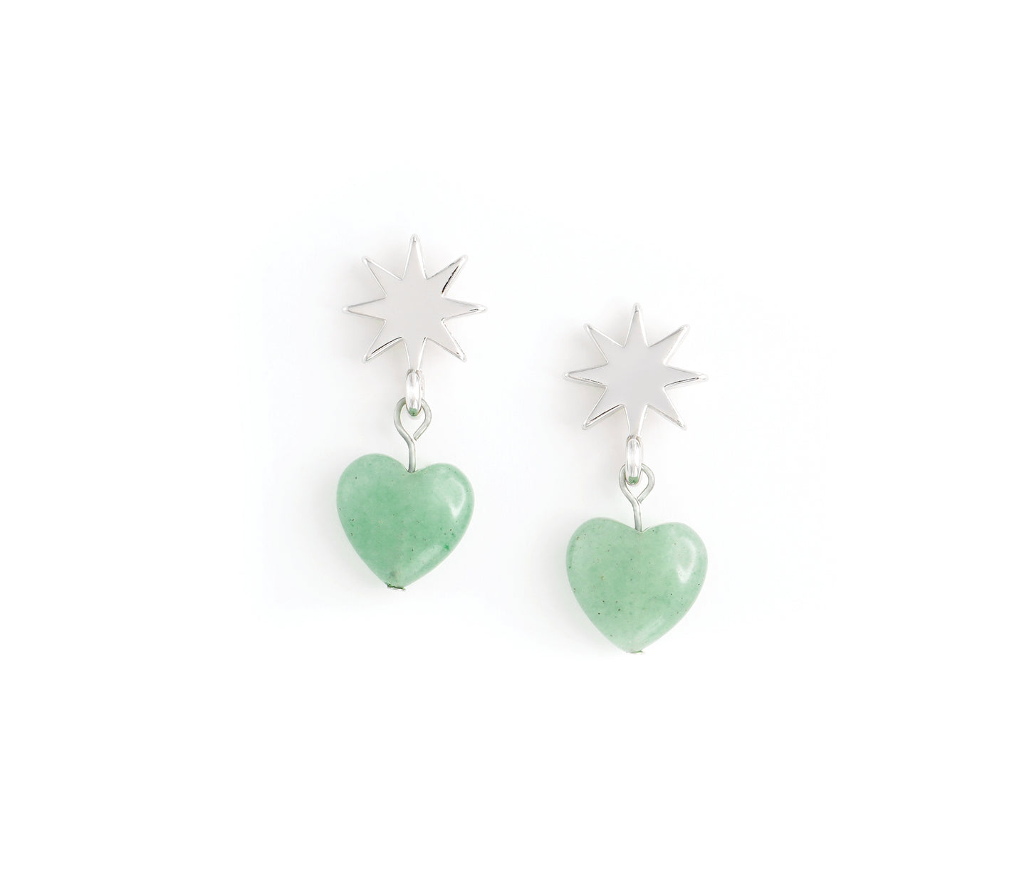 rhodium star + green aventurine heart earrings - Earrings - VUE by SEK