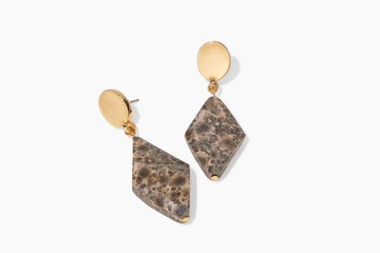 gold oval + leopard jasper earrings - Earrings - VUE by SEK
