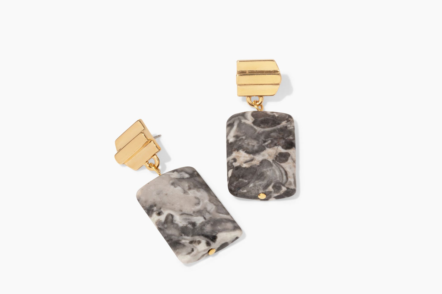 gold layered dome + gray picture jasper earrings - Earrings - VUE by SEK