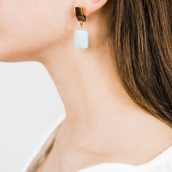 Load image into Gallery viewer, gold layered square + amazonite earrings - gold layered square + amazonite earrings - VUE by SEK
