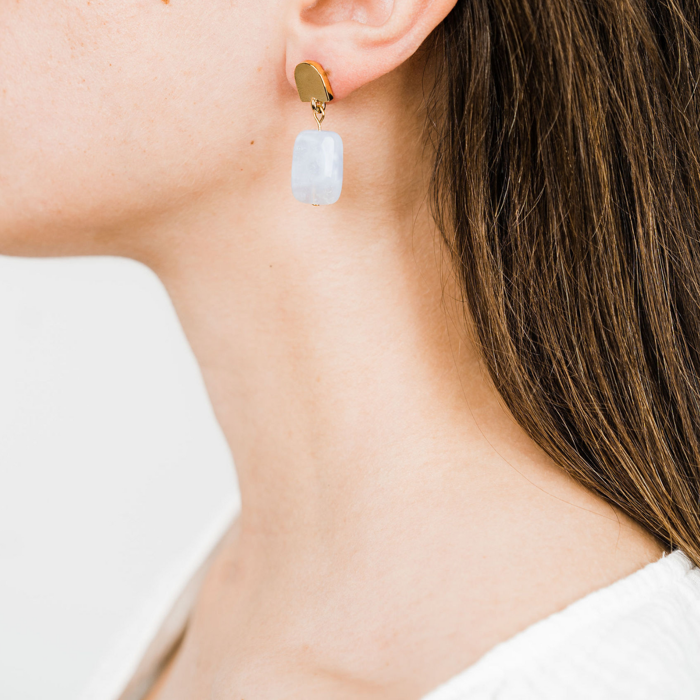 gold dome + baby blue agate earrings - gold dome + baby blue agate earrings - VUE by SEK