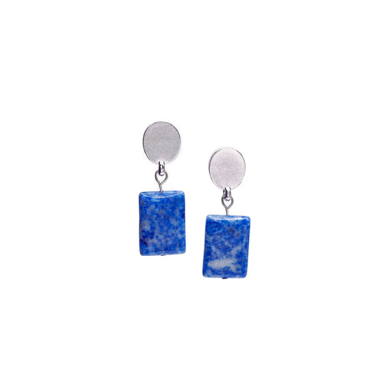 Load image into Gallery viewer, rhodium oval + denim lapis earrings - rhodium oval + denim lapis earrings - VUE by SEK
