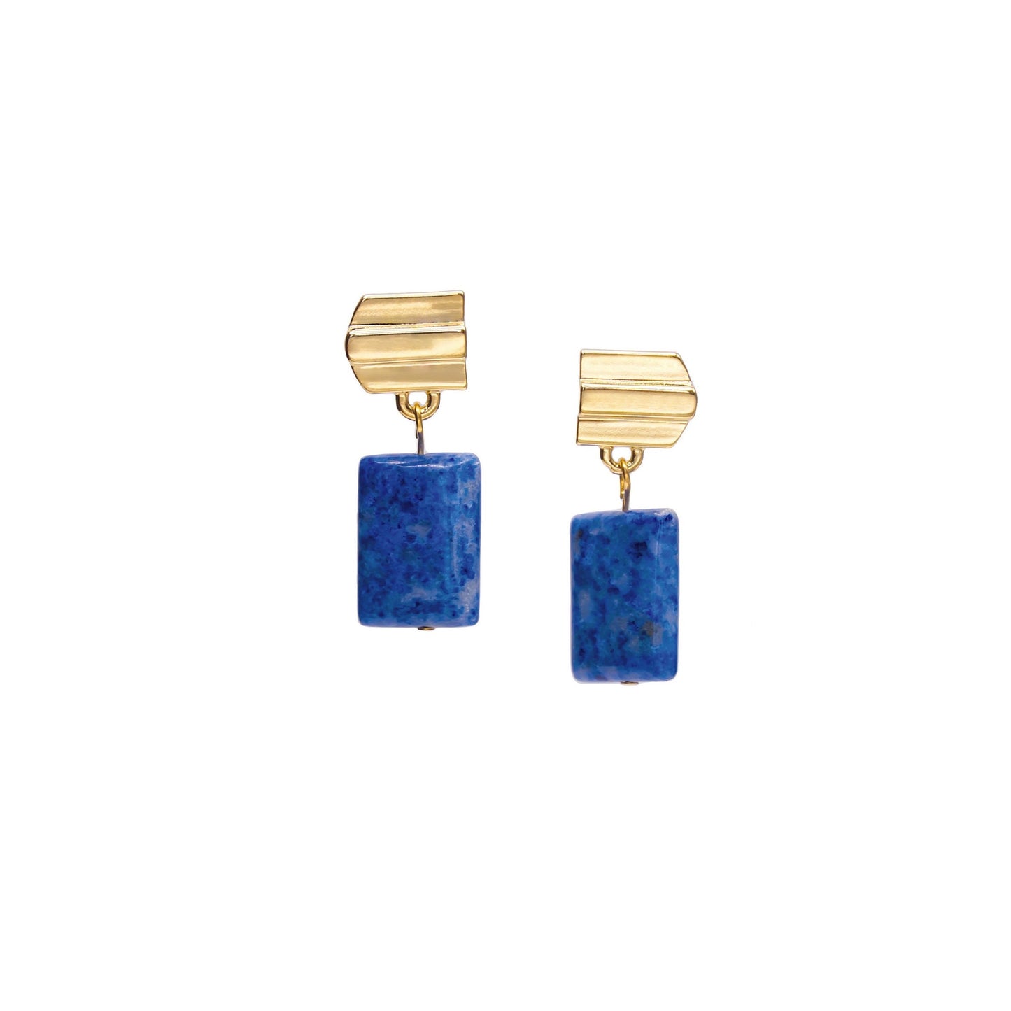 gold layered dome + denim lapis earrings - gold layered dome + denim lapis earrings - VUE by SEK
