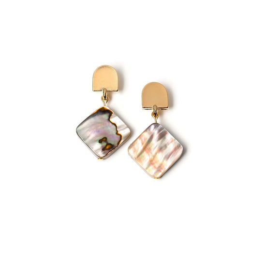 VUE by SEK Earrings gold dome + abalone earrings