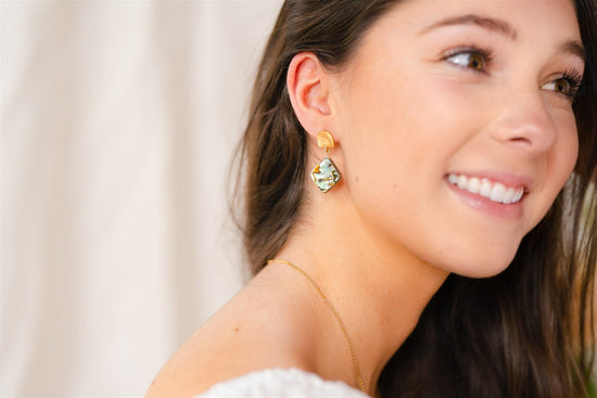VUE by SEK Earrings gold dome + abalone earrings
