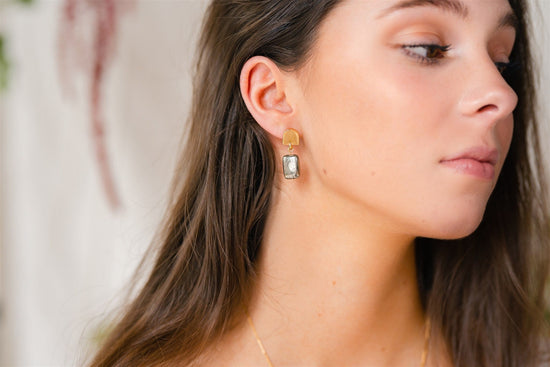 VUE by SEK Earrings gold dome + pyrite earrings
