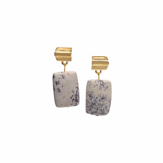 VUE by SEK Earrings gold layered dome + spotty jasper earrings
