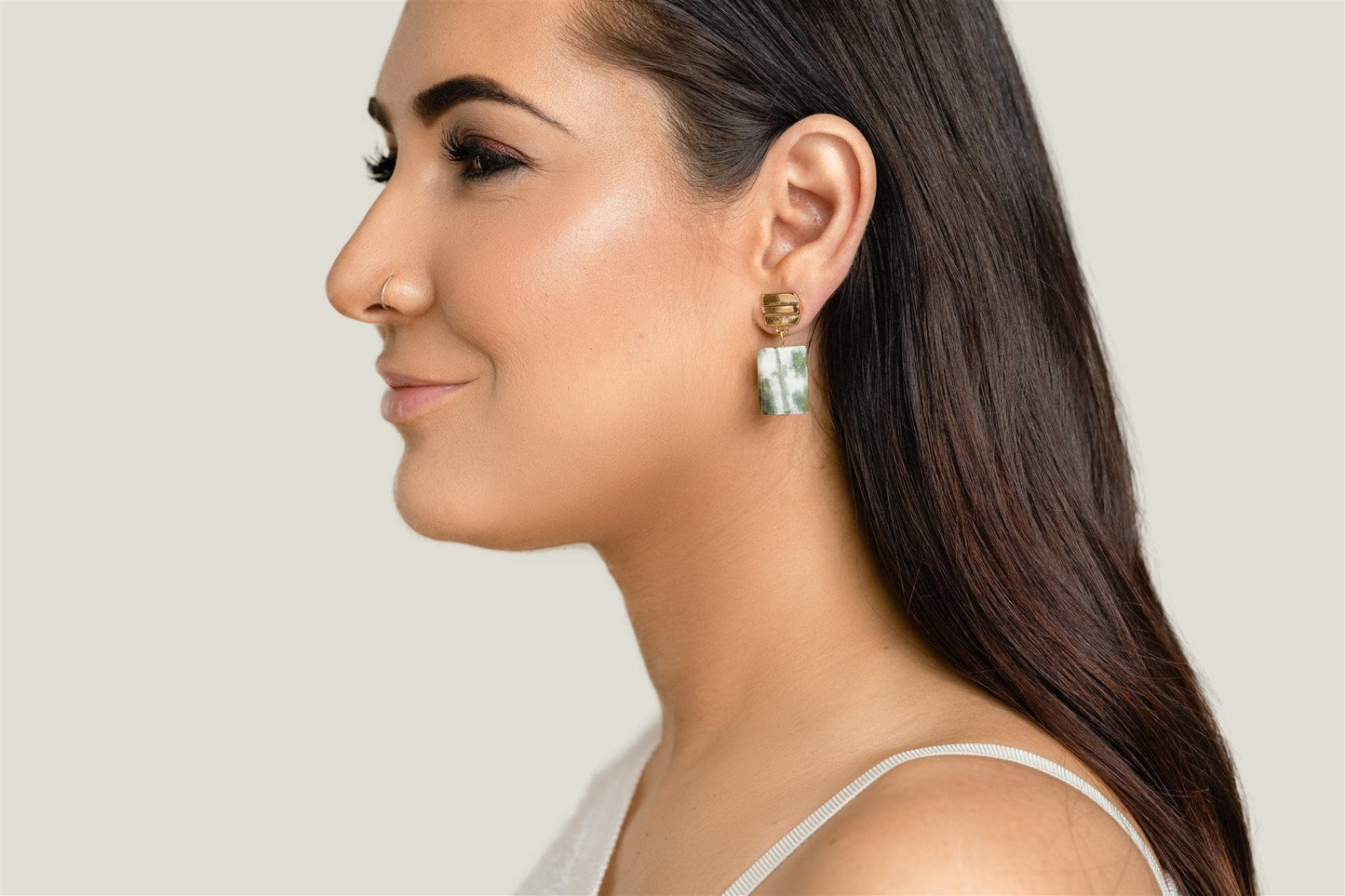 VUE by SEK Earrings gold layered dome + tree agate earrings