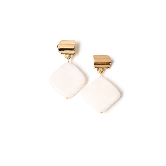 VUE by SEK Earrings gold layered dome + white jade earrings