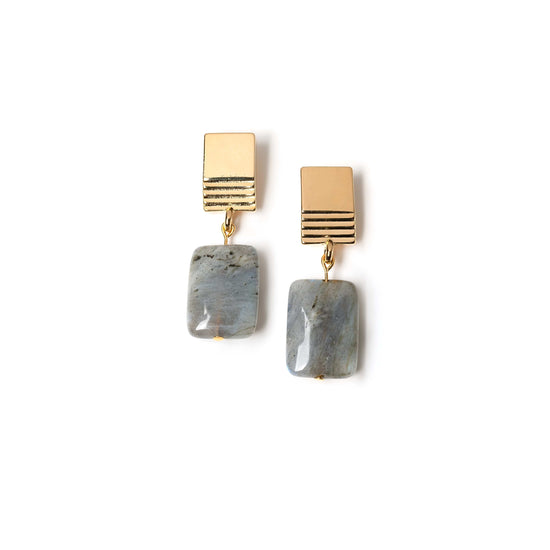 Load image into Gallery viewer, VUE by SEK Earrings gold layered square + labradorite earrings
