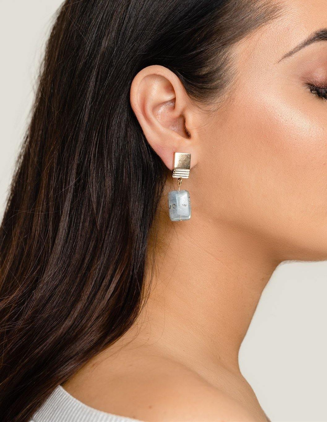 VUE by SEK Earrings gold layered square + labradorite earrings