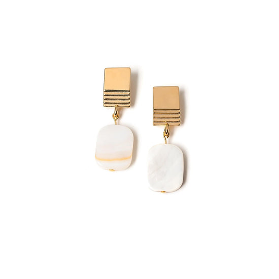 Load image into Gallery viewer, VUE by SEK Earrings gold layered square + mother-of-pearl earrings
