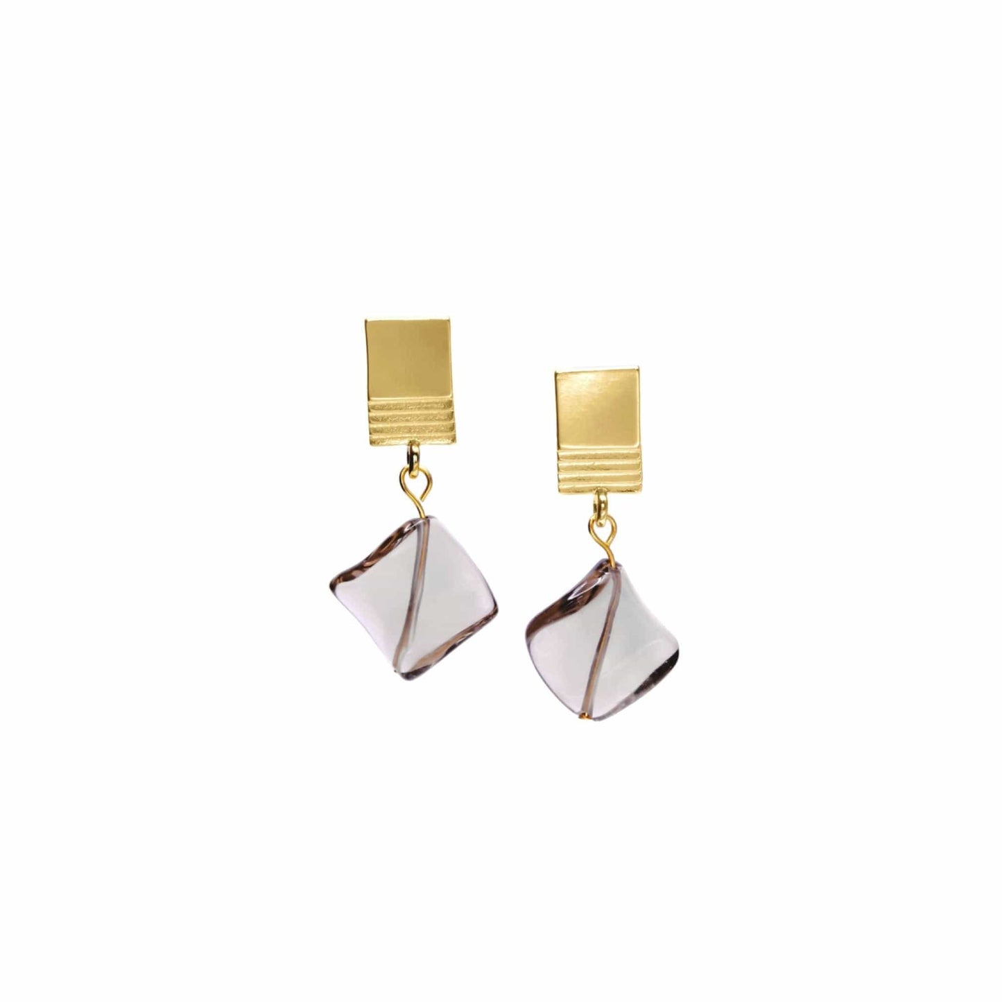 VUE by SEK Earrings gold layered square + twisted smoky quartz earrings