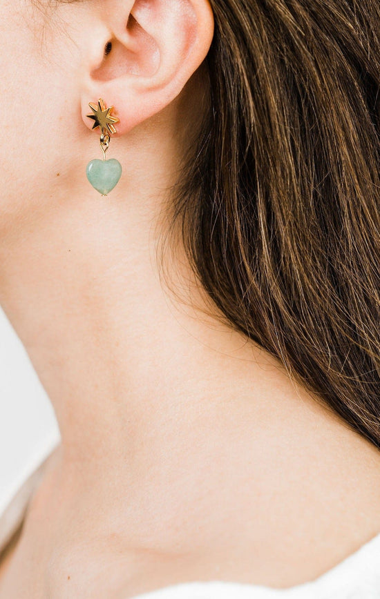 VUE by SEK Earrings gold star + green aventurine heart earrings