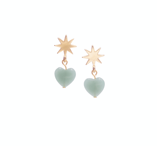 VUE by SEK Earrings gold star + green aventurine heart earrings