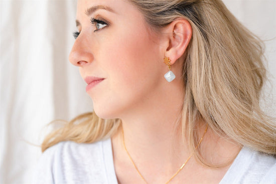 VUE by SEK Earrings gold star + mini aquamarine earrings