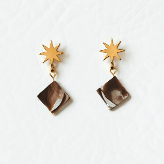 VUE by SEK Earrings gold star + mini brown mother-of-pearl earrings
