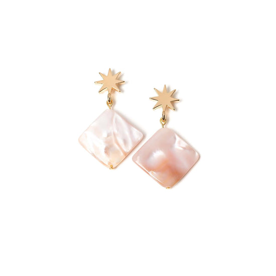 Load image into Gallery viewer, VUE by SEK Earrings gold star + pink shell earrings
