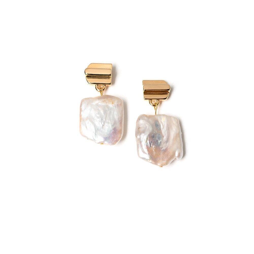 gold layered dome + freshwater pearl earrings - VUE by SEK