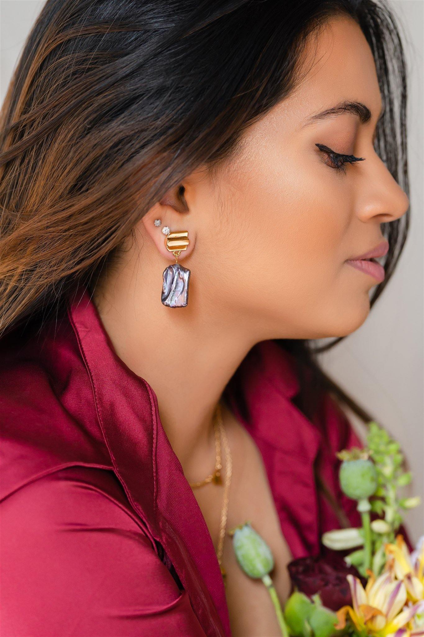 gold layered dome + peacock pearl earrings - VUE by SEK
