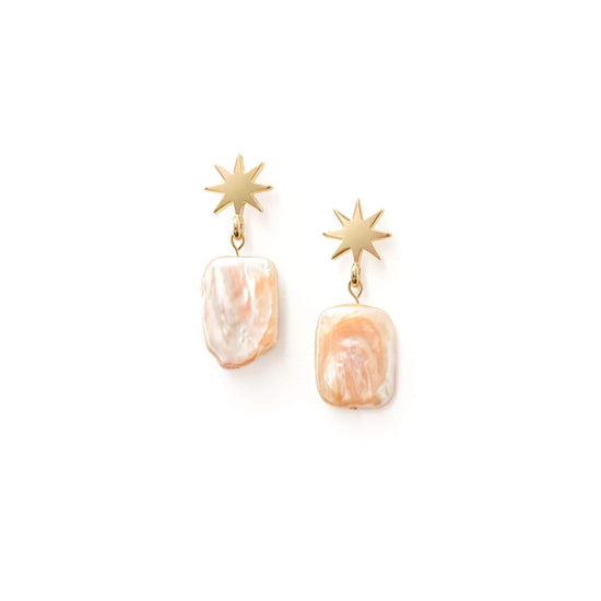 Load image into Gallery viewer, gold star + peachy pearl earrings - VUE by SEK
